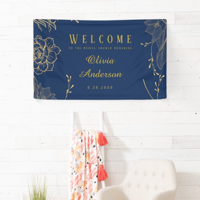 Classy Navy Blue Botanals Brautparty Banner (Insitu)