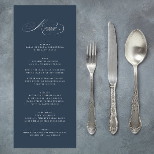 Classy Navy Blue Elegant Calligraphy Wedding Menükarte