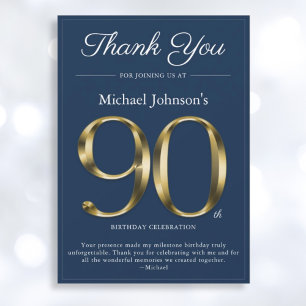 Classy Navy Blue Gold 90. Geburtstag Danke Karte