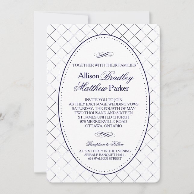Classy Navy Blue Karo Muster Hochzeit Einladung (Vorderseite)
