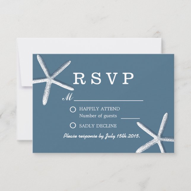 Classy Navy Blue Starfish Beach Hochzeit UAWG RSVP Karte (Vorderseite)