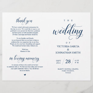 Classy Navy Blue Wedding Zeremony Foldable Program