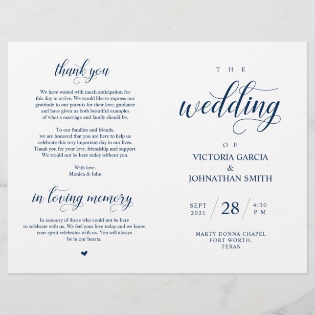 Classy Navy Blue Wedding Zeremony Foldable Program (Vorderseite)