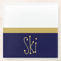 Classy Navy Blue White Color Block Fun SKI Text