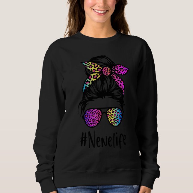 Classy Nene life Messy Bun Rainbow Leopard Mother' Sweatshirt (Vorderseite)