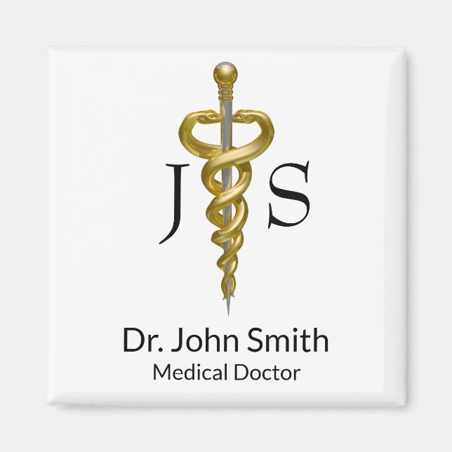 Classy Noble Asclepius Medical Elegantes Gold Silb Magnet (Vorne)