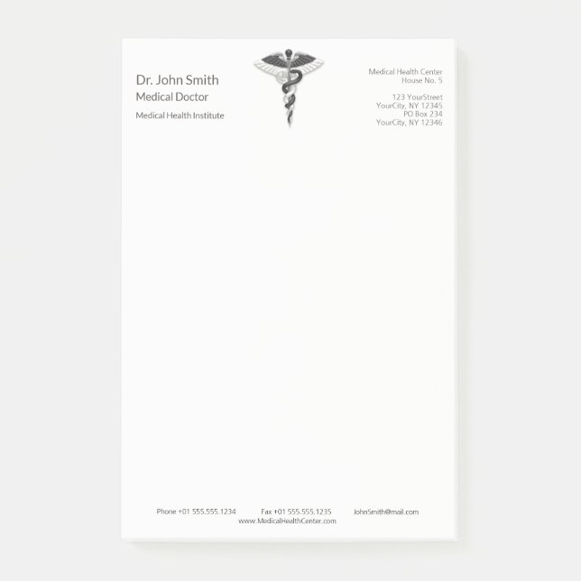 Classy Noble Medical Elegant Schwarz-weiß Caduceus Post-it Klebezettel (Vorderseite)