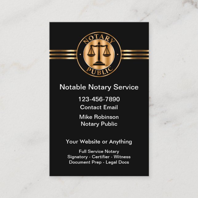 Classy Notary Public Services Visitenkarte (Vorderseite)