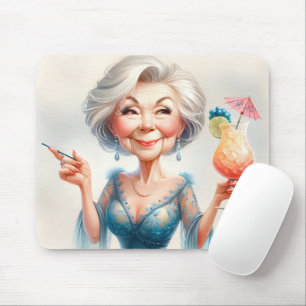 Classy Old Lady mit Cocktail Mousepad