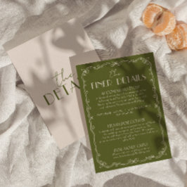 Classy Olive Green Ivory Old Money Wedding Details Begleitkarte