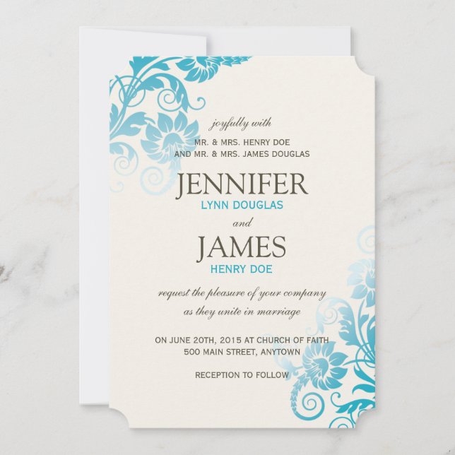 Classy Ombre Aquamarin Hochzeitseinladungen Einladung (Vorderseite)