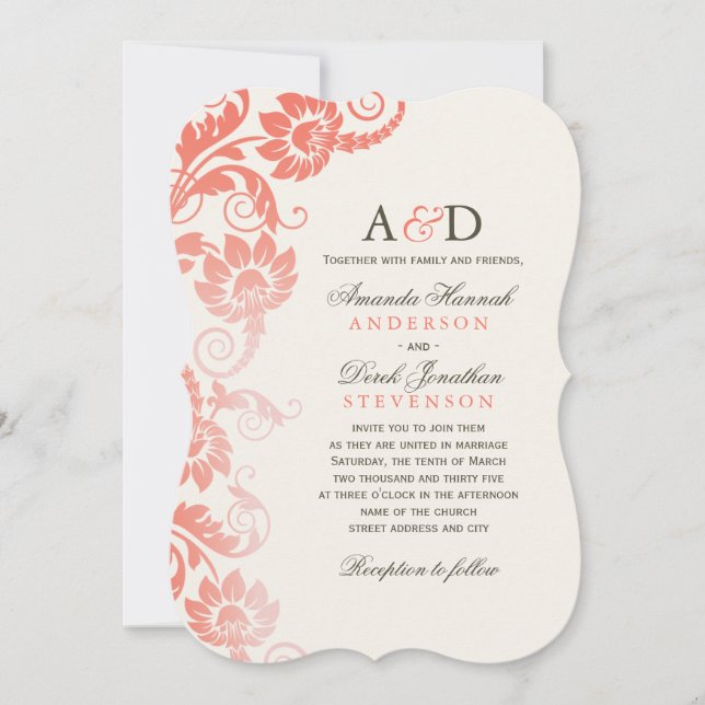 Classy Ombre Coral Blume Hochzeiten Einladungen (Vorderseite)