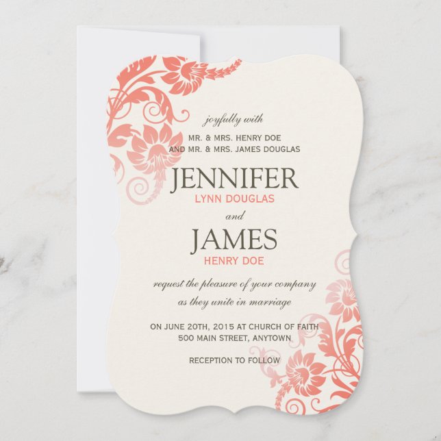 Classy Ombre Coral Wedding Einladungen (Vorderseite)