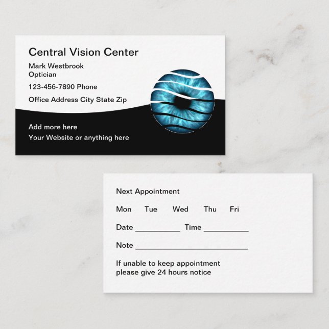 Classy Optician Ophthalmologist Appointment Cards Visitenkarte (Vorne/Hinten)