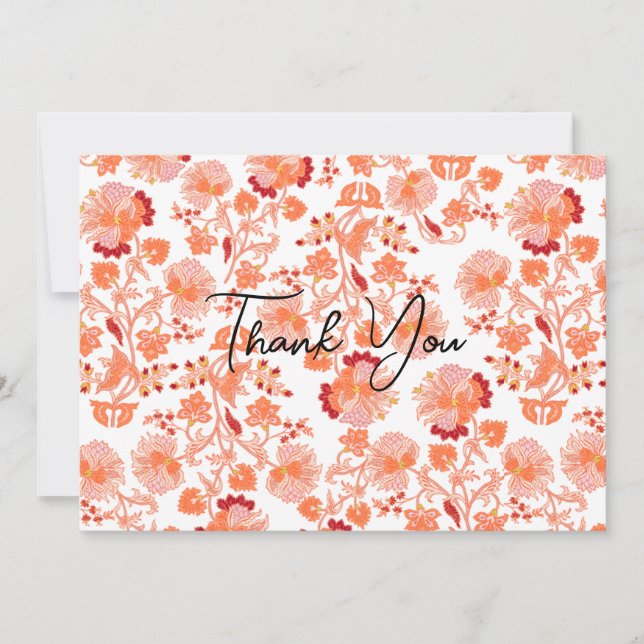 Classy Orange Floral Print Wallpaper Vielen Dank Dankeskarte (Vorderseite)