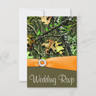 Classy Orange Junting Camouflage Wedding RSVP Card Karte