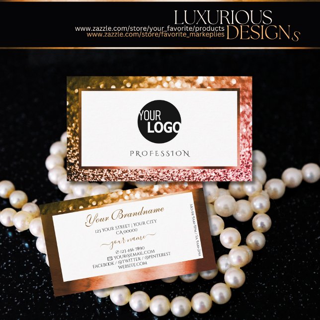 Classy Orange Pink Ombre Glitzer White Add Logo Visitenkarte (Von Creator hochgeladen)