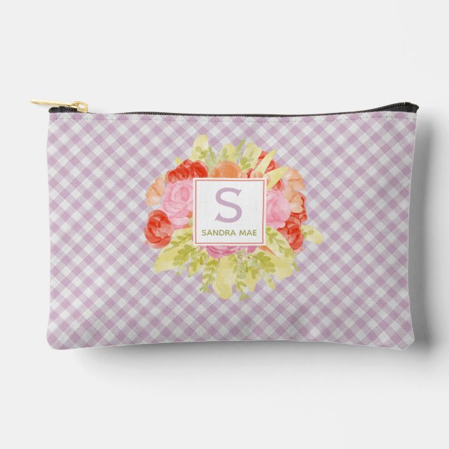 Classy Pastel Violet Pink Gingham Karo Pattern Zubehörtasche (Vorderseite)