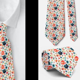 Classy Peach Pink Blue Watercolor Rose Neck Tie Krawatte