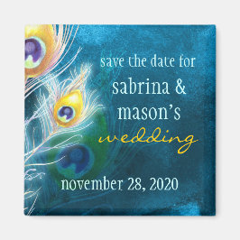 Classy Peacock Blue Wedding Save the Date Magnet