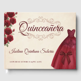 Classy Photo Quinceanera 15th Birthday Burgundy  Gästebuch
