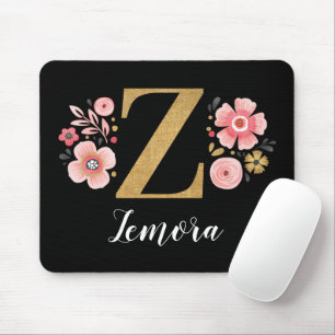 Classy Pink Black Monogram Initial Girly Letter Z Mousepad