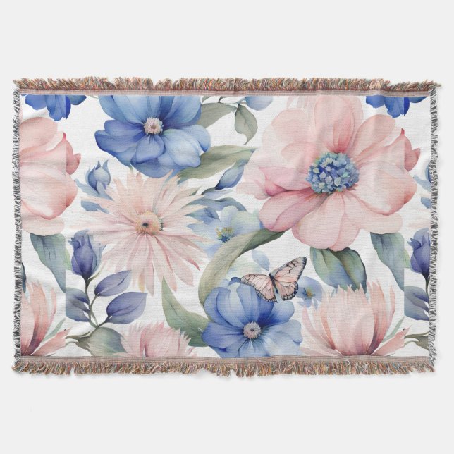 Classy Pink & Blue Blume Bunch Decke (Vorderseite)