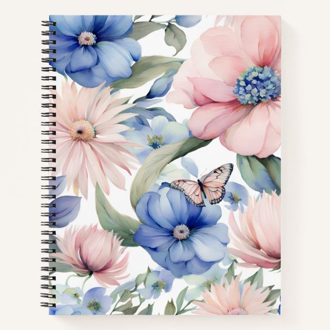 Classy Pink & Blue Blume Bunch Notizbuch (Vorderseite)