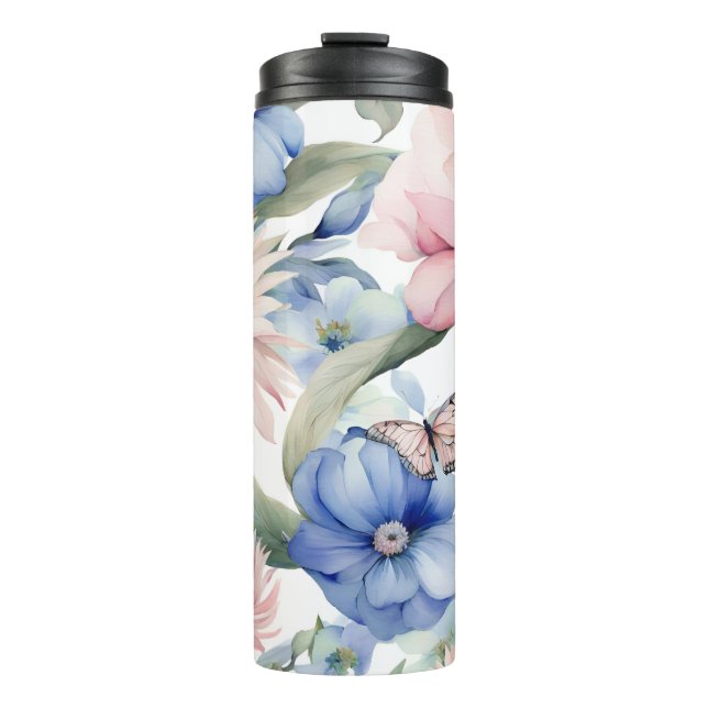 Classy Pink & Blue Blume Bunch Thermosbecher (Vorderseite)