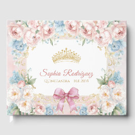 Classy Pink Bow Floral Quinceanera Custom Gästebuch