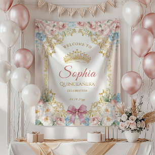 Classy Pink Bow Floral Quinceanera Willkommen Wandteppich