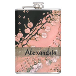 Classy Pink Coral und Black Sinti und Roma Scarf Flachmann