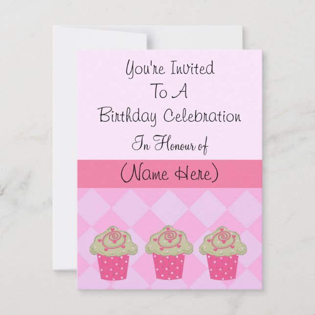 Classy Pink Cupcake zum Geburtstag Einladung (Vorderseite)