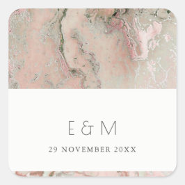 CLASSY PINK DUSKY ROSE GOLD AGATE MONOGRAM WEDD QUADRATISCHER AUFKLEBER