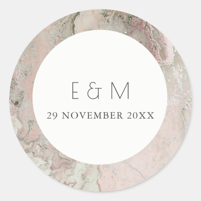 CLASSY PINK DUSKY ROSE GOLD AGATE MONOGRAM WEDD RUNDER AUFKLEBER (Vorderseite)