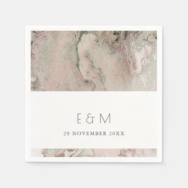 CLASSY PINK DUSKY ROSE GOLD AGATE MONOGRAM WEDD SERVIETTE (Vorderseite)