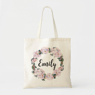 Classy Pink Floral Bridesmaid Monogramm Name Tragetasche