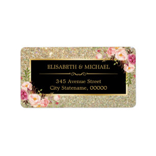 Classy Pink Floral Gold Glitzer Sparkling Hochzeit Adressaufkleber