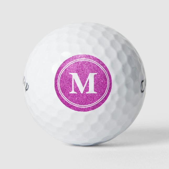 Classy Pink Glitzer Funkelnd Monogam Personalisier Golfball (Vorderseite)