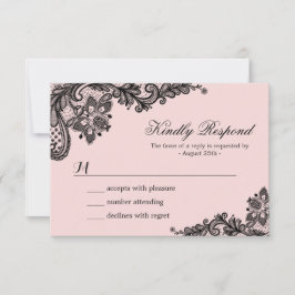 Classy Pink mit Black Lace Wedding RSVP Card Karte