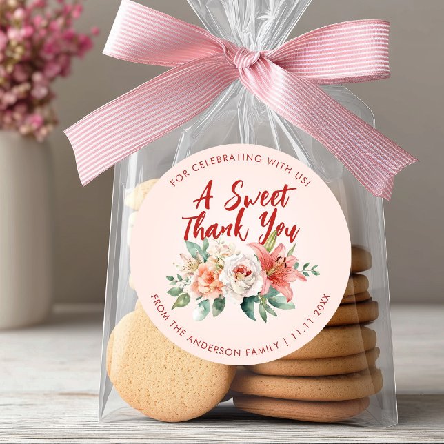 Classy Pink Roses Orchid Blume Vielen Dank Runder Aufkleber (Classy Pink Roses Orchid Flowers Thank You Favor Classic Round Sticker)