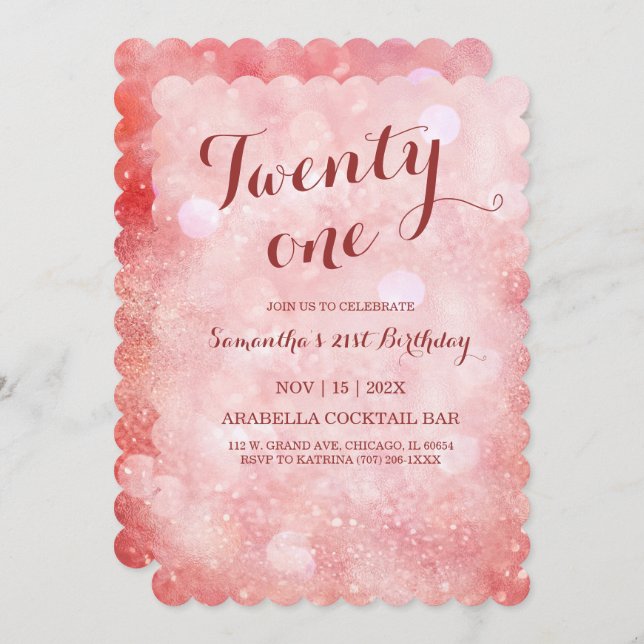 Classy Pink und Gold Geburtstagsparty Einladung (Vorne/Hinten)