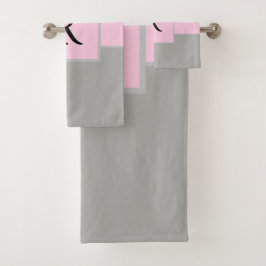 Classy Pink und Grau Monogram Badhandtuch Set