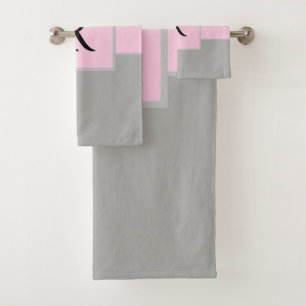 Classy Pink und Grau Monogram Badhandtuch Set