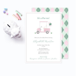 Classy Pink und Green Golf Cart Kinderdusche Einladung