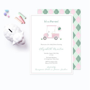 Classy Pink und Green Golf Cart Kinderdusche Einladung