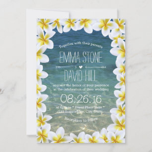 Classy Plumeria Floral Frame Beach Hochzeit Einladung