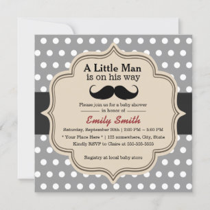 Classy Polka Dots Mustache Little Man Baby Dusche Einladung
