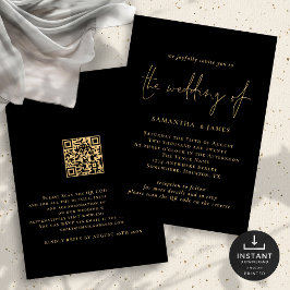 Classy QR Code Gold Black Wedding Einladung