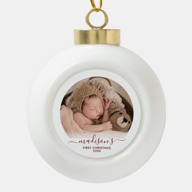 Classy Red Baby's 1st  Keramik Kugel-Ornament (Vorderseite)